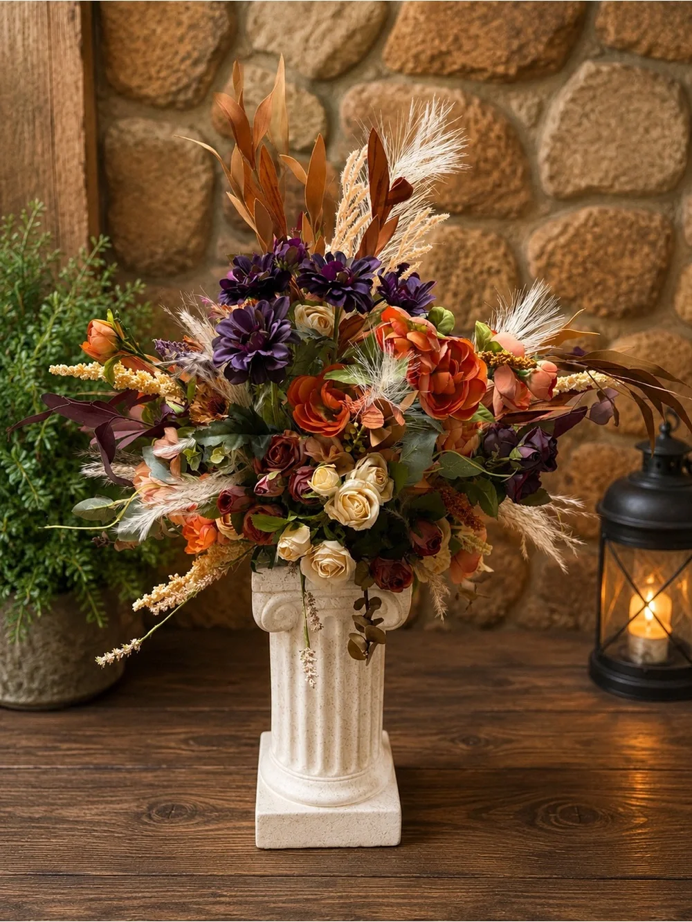 Autumn Bloom Faux Floral Arrangement in Cream Urn